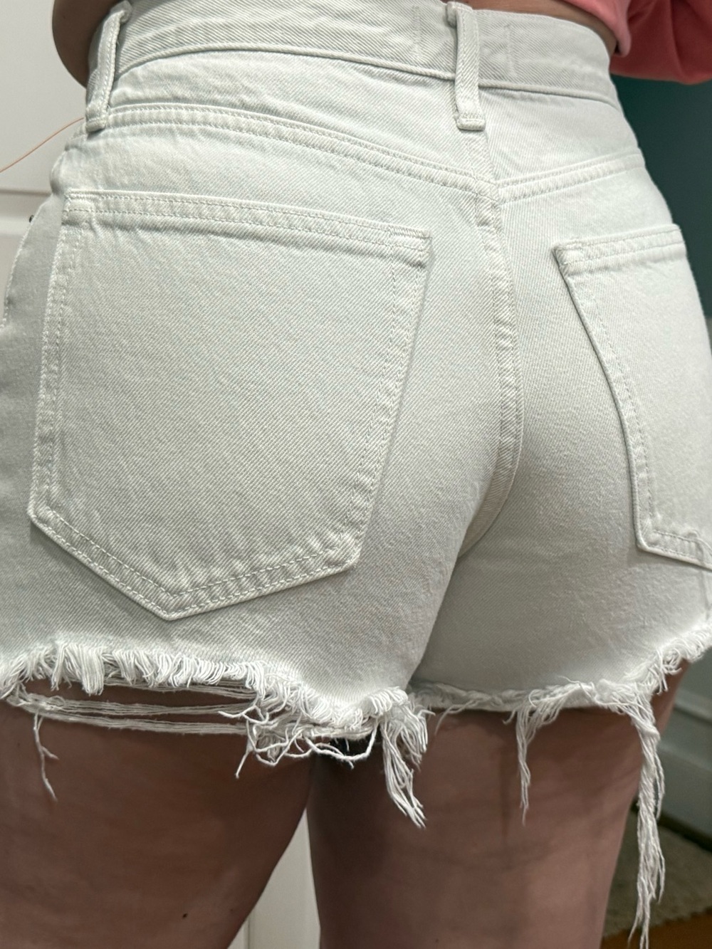 Abercrombie & Fitch White High-Rise Distressed Denim Shorts